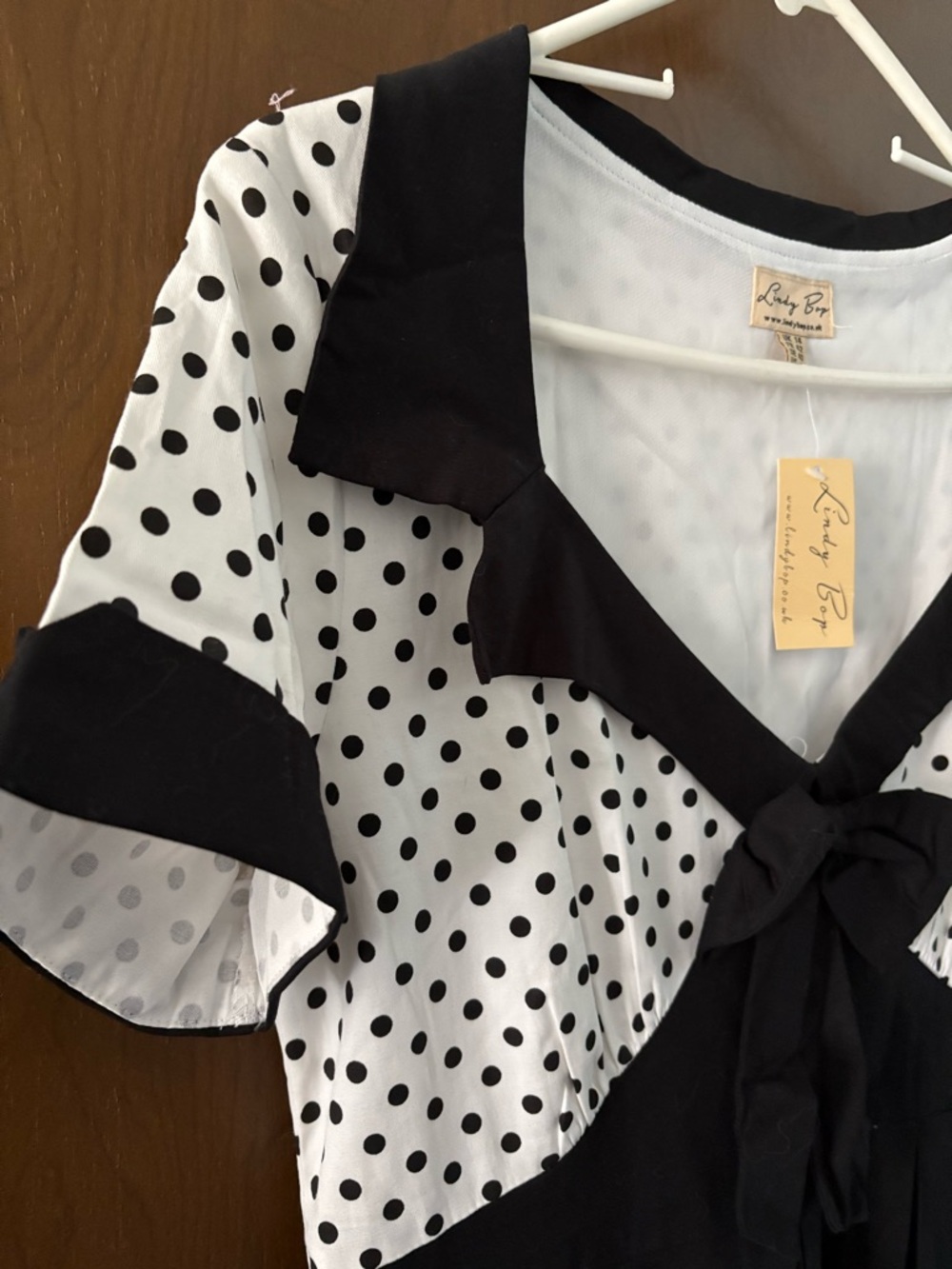 Lindy Bop Black and White Polka Dot Bow-Front Dress - Picture 3 of 6